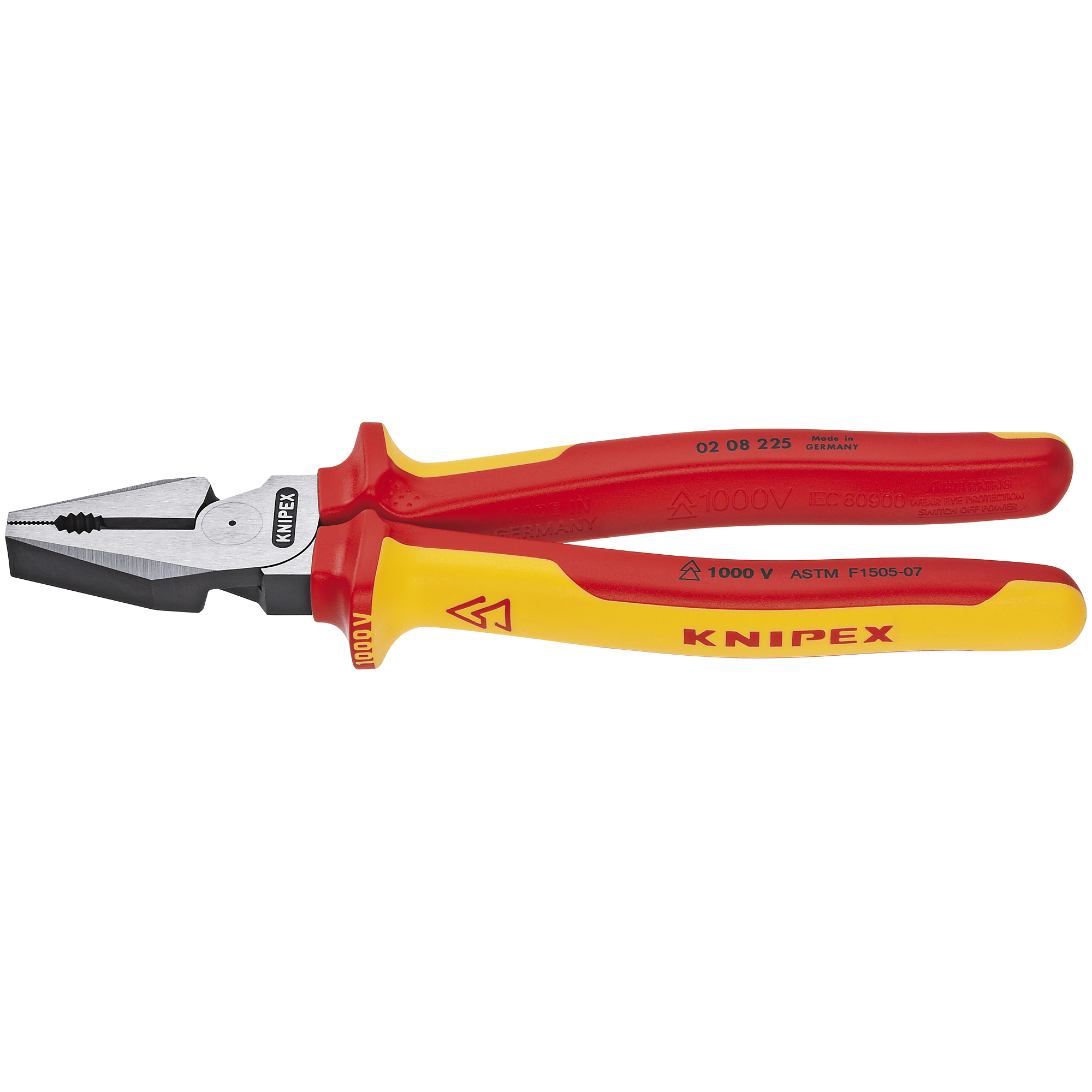 KNIPEX High Leverage Combination Pliers - 9in., Comfort Grip, Steel, 0.547in. Jaw Capacity, 1000V, Model# 02 08 225 US